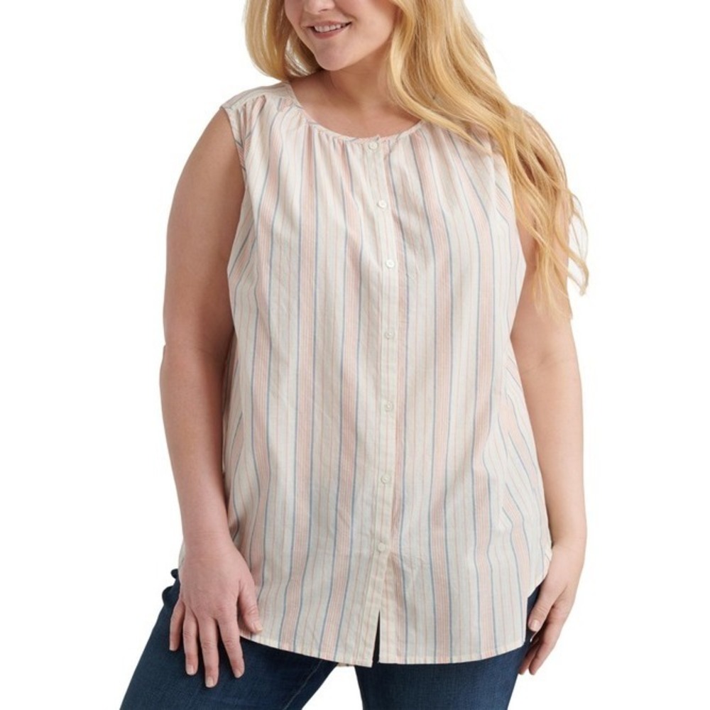 Lucky Brand Plus Size Striped Cotton Shirt Pink Multi 1X